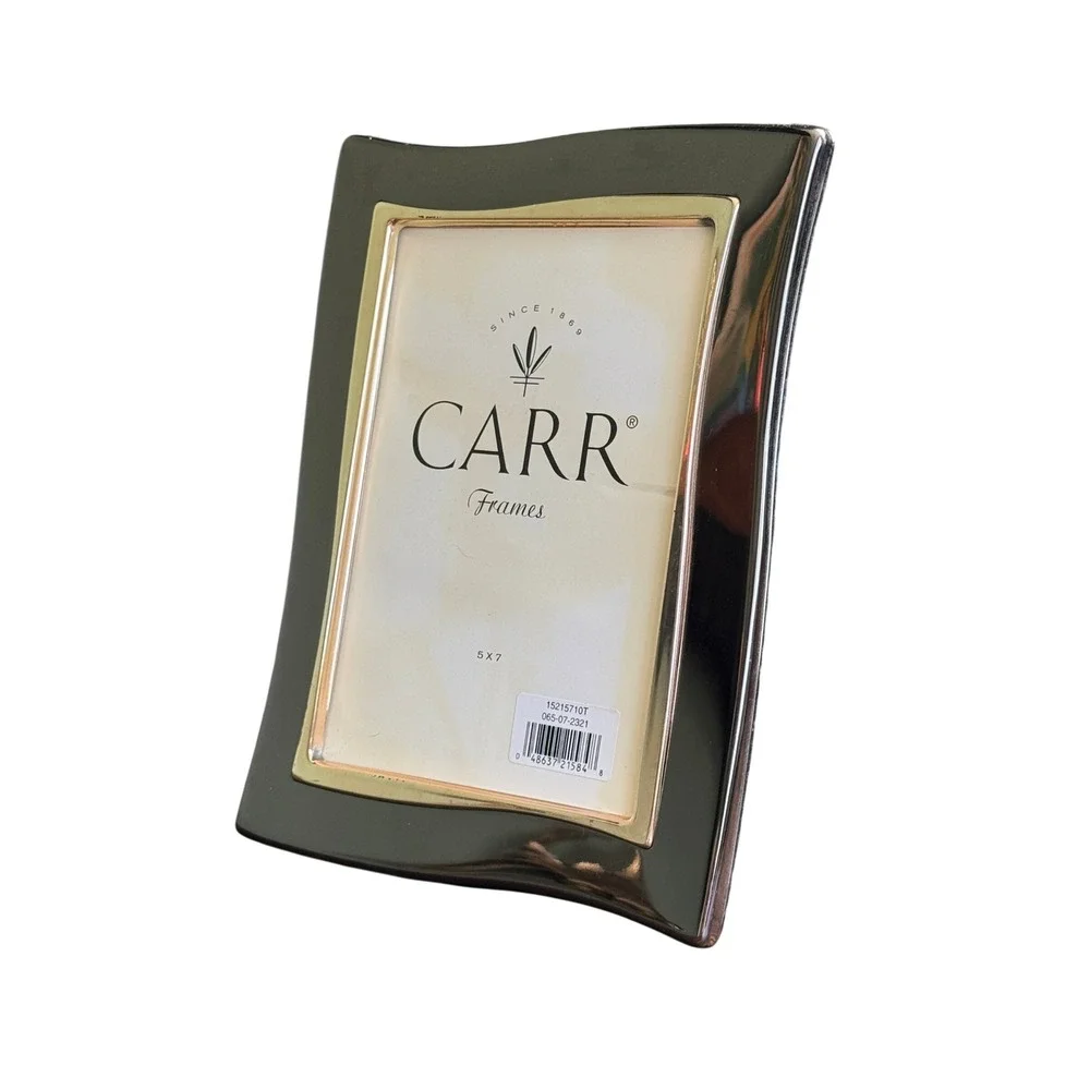 Carr 5x7 Photo Frame Silver Metal Wavy Gold Trim Modern Tabletop Decor‎